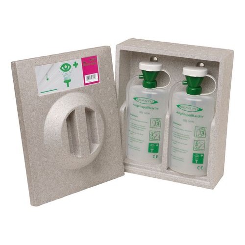 Stenska škatla, za dve 600 ml plastenki za izpiranje oči, s sivim pokrovom
