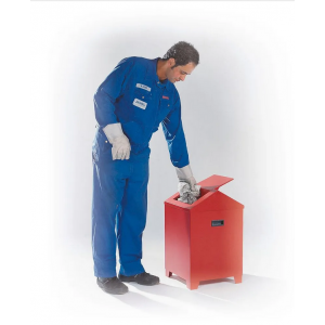 Zbirna posoda za čistilne krpe iz jeklene pločevine, z vrtljivim pokrovom, samougasljiva, rdeča