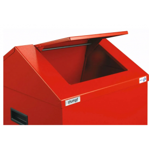 Zbirna posoda za čistilne krpe iz jeklene pločevine, z vrtljivim pokrovom, samougasljiva, rdeča