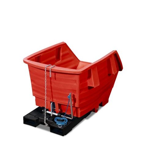 Prekucni zabojnik iz poletilena (PE) z žepi za vilice, prostornina 500 litrov, rdeč