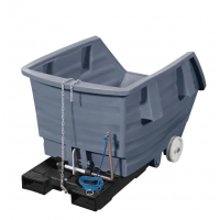 Prekucni zabojnik iz polietilena (PE), s kolesi in žepi za vilice, prostornina 750 l, siv