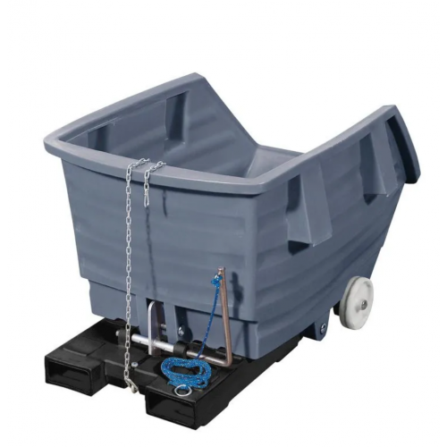 Prekucni zabojnik iz polietilena (PE), s kolesi in žepi za vilice, prostornina 750 l, siv