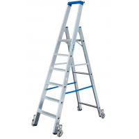 Aluminijasta lestev s koleščki in 2 varnostnima pasovoma, 7 stopnic