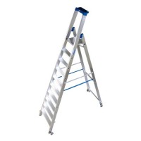 Aluminijasta lestev s koleščki in 2 varnostnima pasovoma, 10 stopnic