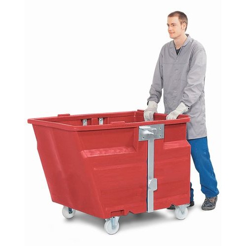 Zabojnik za razsuti material iz polietilena (PE), s kolesi, prostornina 600 litrov, rdeč