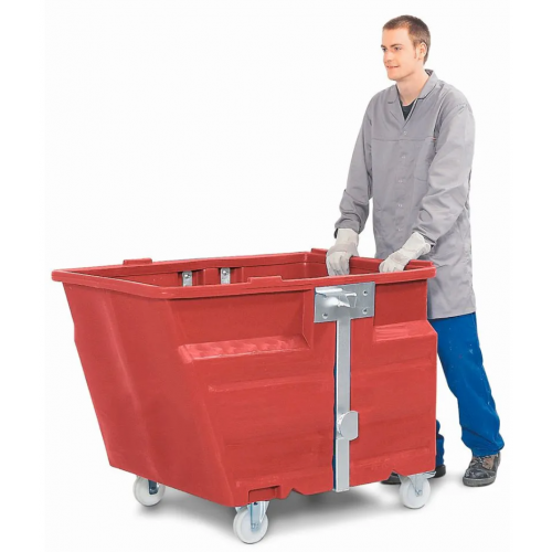 Zabojnik za razsuti material iz polietilena (PE), s kolesi, prostornina 800 litrov, rdeč