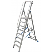 Aluminijasta stopničasta lestev, premična, z velikim podestom in varnostno palico, 10 stopnic