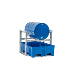 Stojalo za sode/polnilna postaja za 1 sod s prostornino 200 l, plastična lovilna posoda, 1049 x 1245 x 837 mm
