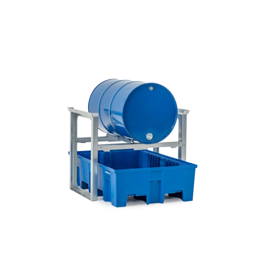Stojalo za sode/polnilna postaja za 1 sod s prostornino 200 l, plastična lovilna posoda, 1049 x 1245 x 837 mm