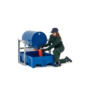 Stojalo za sode/polnilna postaja za 1 sod s prostornino 200 l, plastična lovilna posoda, 1049 x 1245 x 837 mm