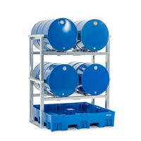 Regal za sode/postaja za pretakanje za 4 sode po 200 l, plastična posoda, 1429 x 1235 x 1637 mm