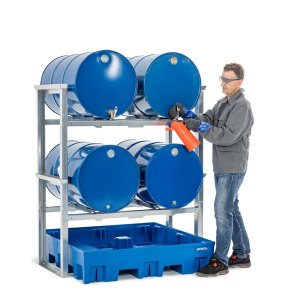 Regal za sode/postaja za pretakanje za 4 sode po 200 l, plastična posoda, 1429 x 1235 x 1637 mm