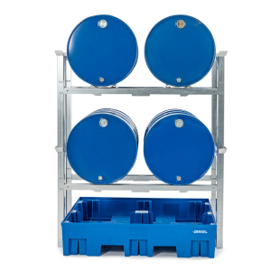 Regal za sode/postaja za pretakanje za 4 sode po 200 l, plastična posoda, 1429 x 1235 x 1637 mm