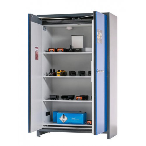 asecos omara SafeStore Pro-Connect za shranjevanje li-ion baterij, 4 police, Š 1200 mm