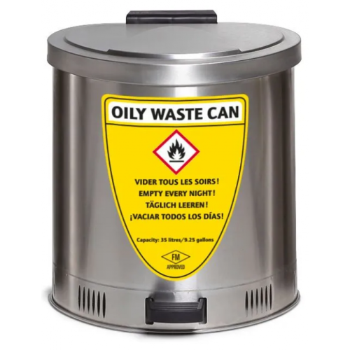 35 litrska varnostna zbiralna posoda, nerjaveče jeklo, z dušilnim pokrovom