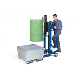 Servo dvigalo sodov, prijemalo sodov, jekleni sodi 60 do 200 l, ozko podvozje, višina dviga 120-740 mm