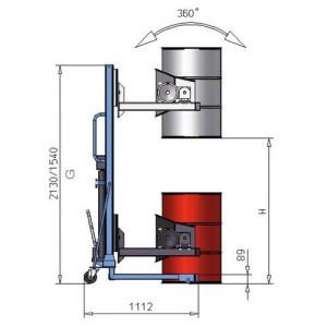 Servo dvigalo sodov, obračanje sodov 360°, sodi 60 do 220 l, ozko podvozje, višina dviga 120-750 mm