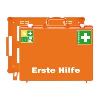 Komplet za prvo pomoč s polnilom po DIN 13169, iz ABS plastike, s stenskim nosilcem, oranžna
