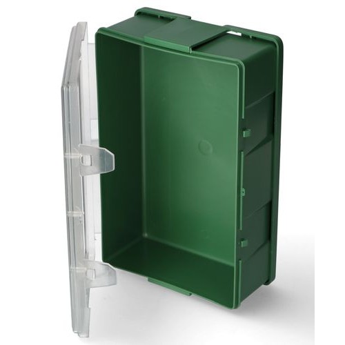 Stenska škatla, za eno 600 ml plastenko za izpiranje oči, s prozornim pokrovom