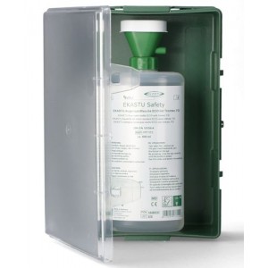 Stenska škatla, za eno 600 ml plastenko za izpiranje oči, s prozornim pokrovom