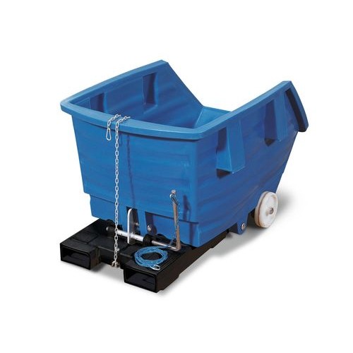 Prekucni zabojnik iz polietilena (PE), s kolesi in utori za vilice, prostornina 1000 litrov, moder