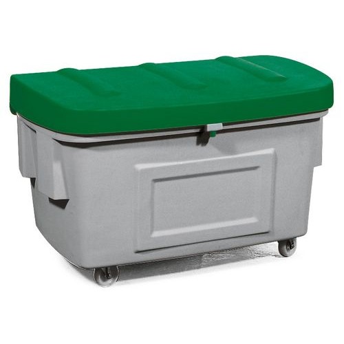 Posoda za pesek SB 400-O iz polietilena, 400 l, odprtina za odjem, zelen pokrov