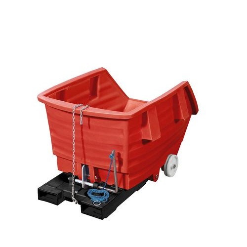 Prekucni zabojnik iz polietilena (PE), s kolesi in žepi za vilice, prostornina 500 litrov, rdeč