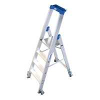 Aluminjasta stopničasta lestev, s koleščki, 4 stopnice