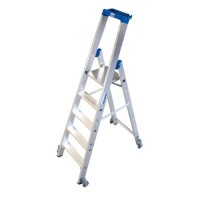 Aluminjasta stopničasta lestev, s koleščki, 5 stopnic