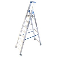 Aluminijasta lestev s koleščki in 2 varnostnima pasovoma, 8 stopnic