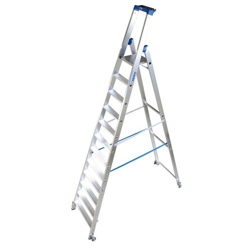 Aluminijasta lestev s koleščki in 2 varnostnima pasovoma, 12 stopnic