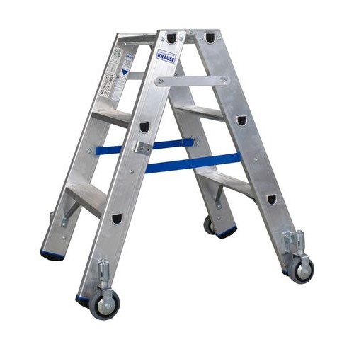 Aluminjasta stopničasta lestev, s koleščki, 2 x 3 stopnice