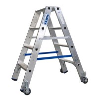 Aluminjasta stopničasta lestev, s koleščki, 2 x 4 stopnice