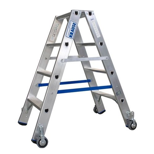 Aluminjasta stopničasta lestev, s koleščki, 2 x 4 stopnice