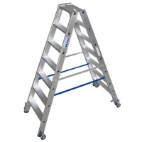 Aluminjasta stopničasta dvojna lestev, s koleščki, 2 x 6 stopnic