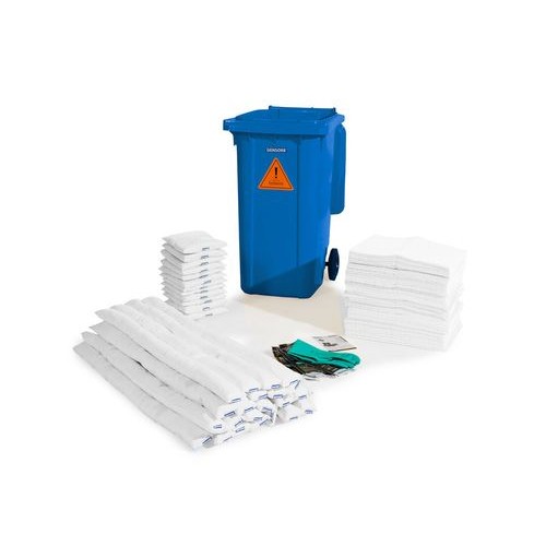 DENSORB komplet veziv za ukrepanje ob razlitju olja, v modri posodi s kolesi B 24