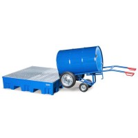 Voziček FKR-S2 iz jekla, barvano modro, pnevmatike iz polne gume, 2 podporni kolesi, za sode 200/220 l