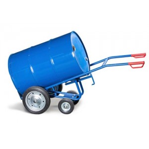 Voziček FKR-S2 iz jekla, barvano modro, pnevmatike iz polne gume, 2 podporni kolesi, za sode 200/220 l