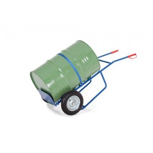 Voziček FKZ iz jekla, barvano modro, pnevmatike, osnovna plošča in trak za pripenjanje, za sode 60/200 l