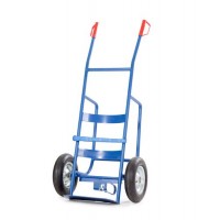 Voziček FKZ iz jekla, barvano modro, pnevmatike, osnovna plošča in trak za pripenjanje, za sode 60/200 l