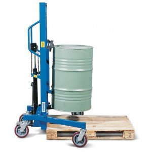 Dvigalo in prijemalo sodov Servo, 200 l jekleni sodi, nastavljivo podvozje, višina dviga 0-1060 mm