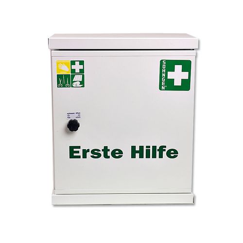 Omarica za prvo pomoč NovoLine, pločevina, s polnilom po DIN 13157, 1 vrata, bela