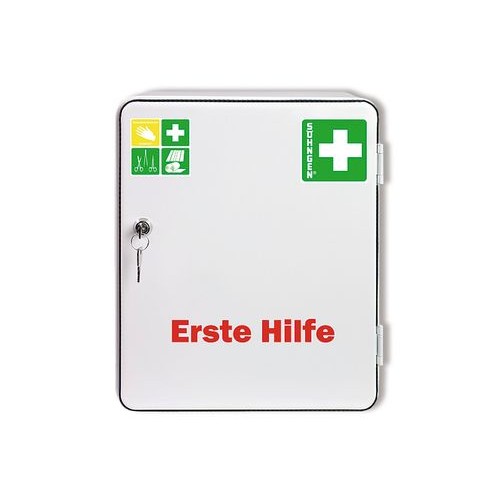 Omarica za prvo pomoč, pločevina, s polnilom po Ö-Normi Z1020-1, 1 vrata, bela