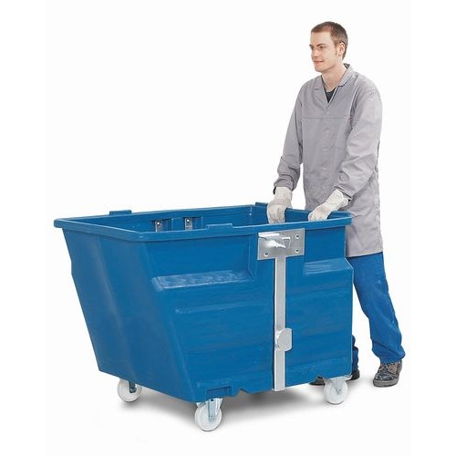 Zabojnik za razsuti material iz polietilena (PE), na kolesih, prostornina 800 l, moder
