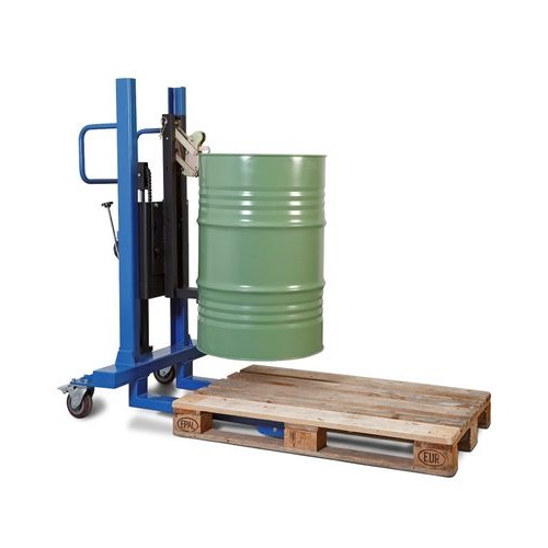 Servo dvigalo sodov, prijemalo sodov, jekleni sodi 60 do 200 l, ozko podvozje, višina dviga 120-740 mm