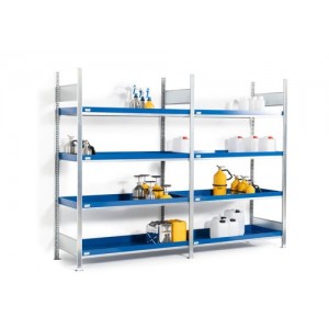 Regal GRW 1340 za nevarne snovi, 4 jekleni pladnji, 1310 x 440 x 2000 mm, dodatna enota