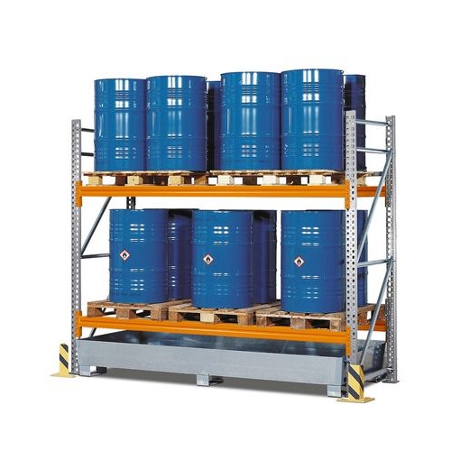 Paletni regal PR 27.25 za 6 palet ali 4 palete za kemikalije, 2 nivoja, osnovni regal