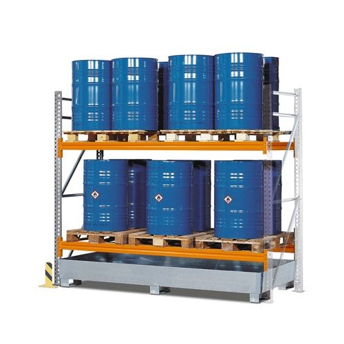 Paletni regal PR 27.25 za 6 palet ali 4 palete za kemikalije, 2 nivoja, dodatni regal