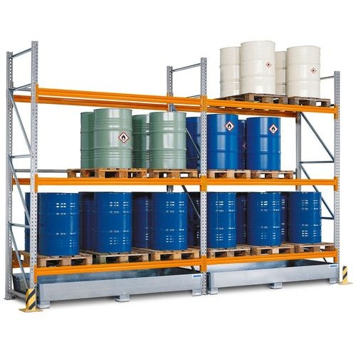 Paletni regal PR 27.37 za 9 palet ali 6 palet za kemikalije, 3 nivoji, dodatni regal