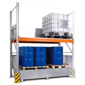 Combi-Shelf 3 K4-I s pocinkano lovilno posodo, za 4 IBC po 1000 l, dodatni regal
